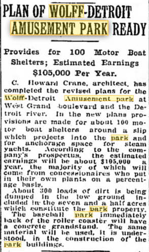 Wolffs Amusement Park - 1915 Article (newer photo)